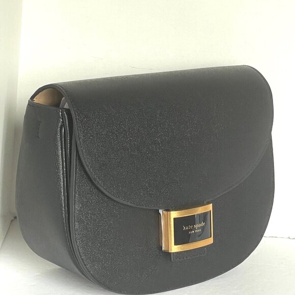 Kate Spade Katy Crossbody Black Leather Saddle Bag Medium Shoulder Bag - Picture 7 of 13